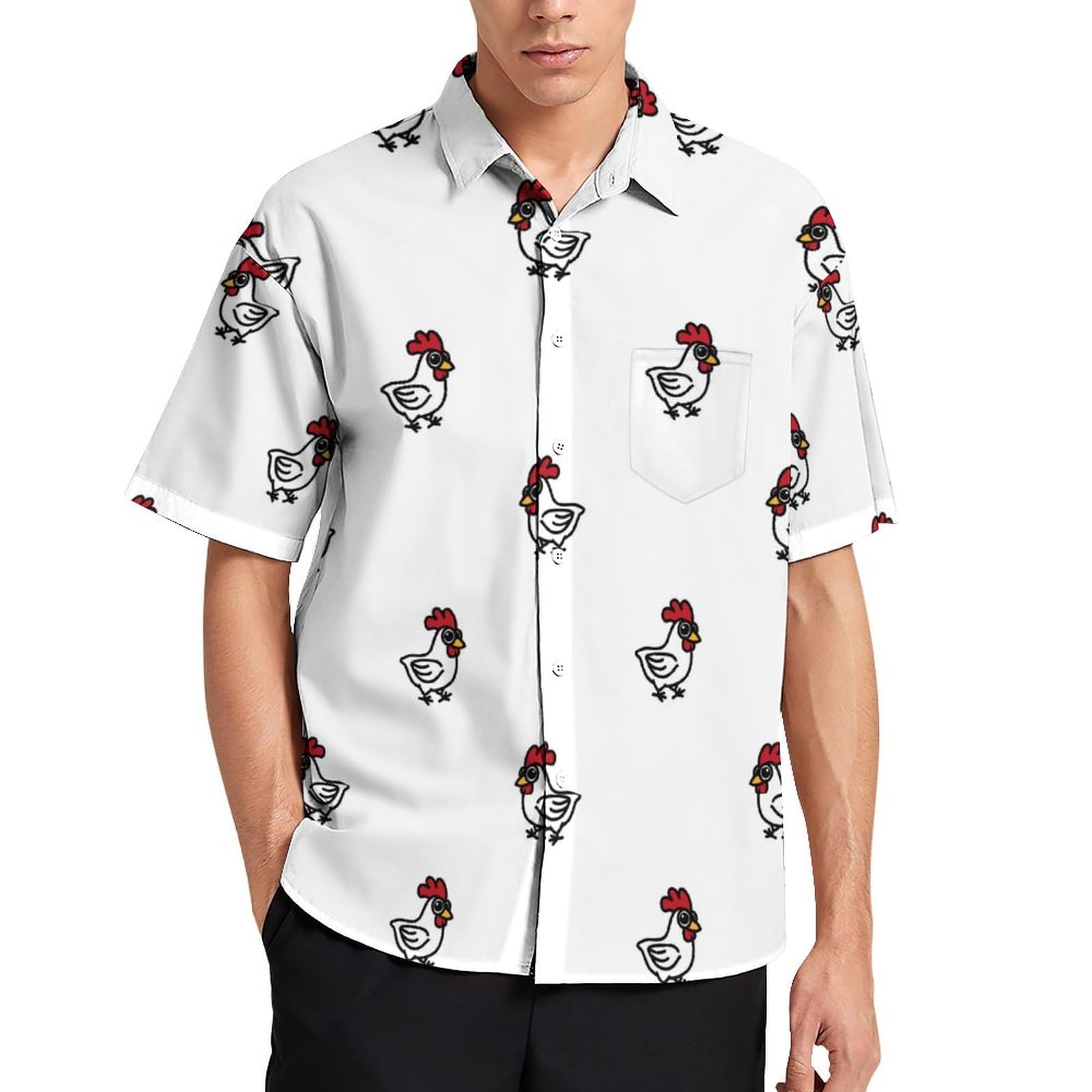 Amazon.co.jp: 鶏柄 ニワトリ シャツ メンズ 半袖 夏服 アロハシャツ